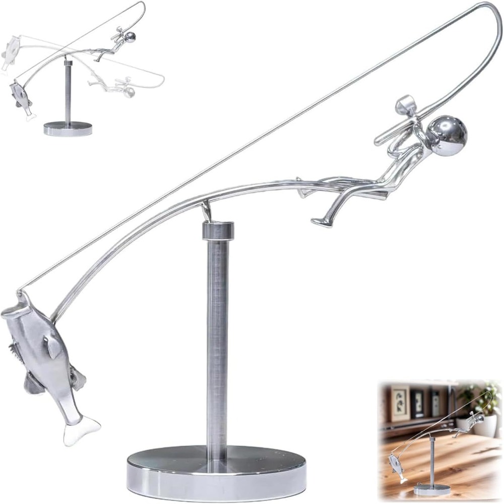 Newton Cradle Large - Handmade Kinetic Fishing Sculpture Desk Ornament