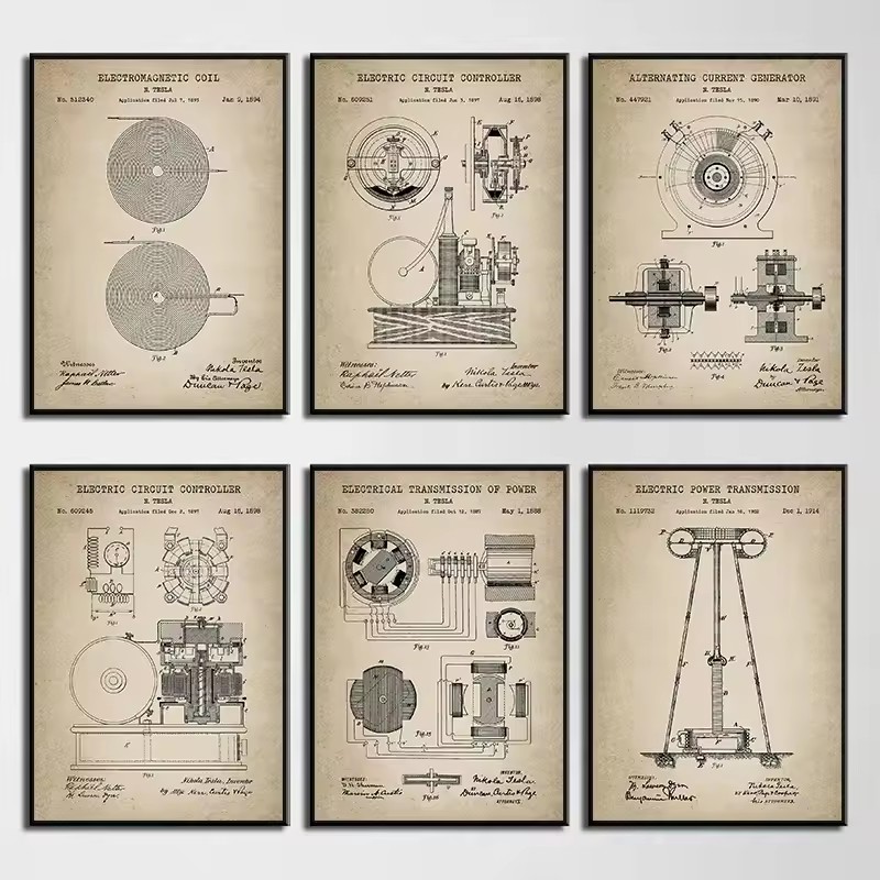 Star Map Poster - Vintage Tesla Electrical Patent Posters Prints