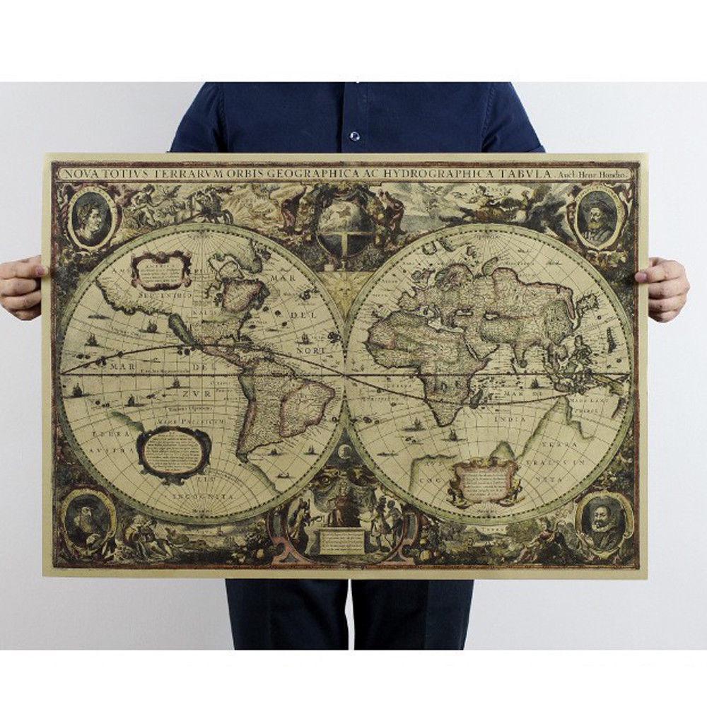 Retro World Map Nautical Ocean - Star Map Poster บทวิจารณ์และราคา