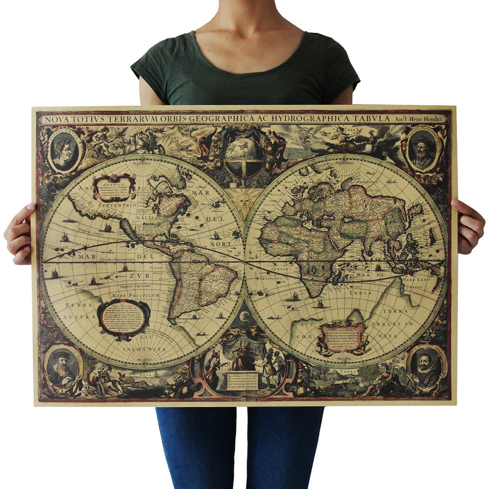 Retro World Map Nautical Ocean - Star Map Poster บทวิจารณ์และราคา